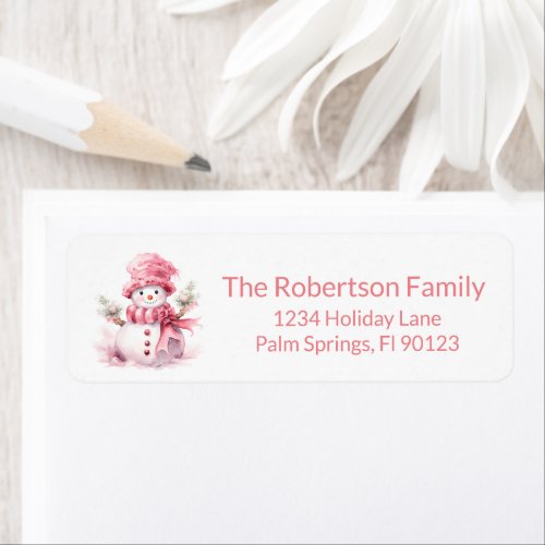 Pink Snowman Return Address Label