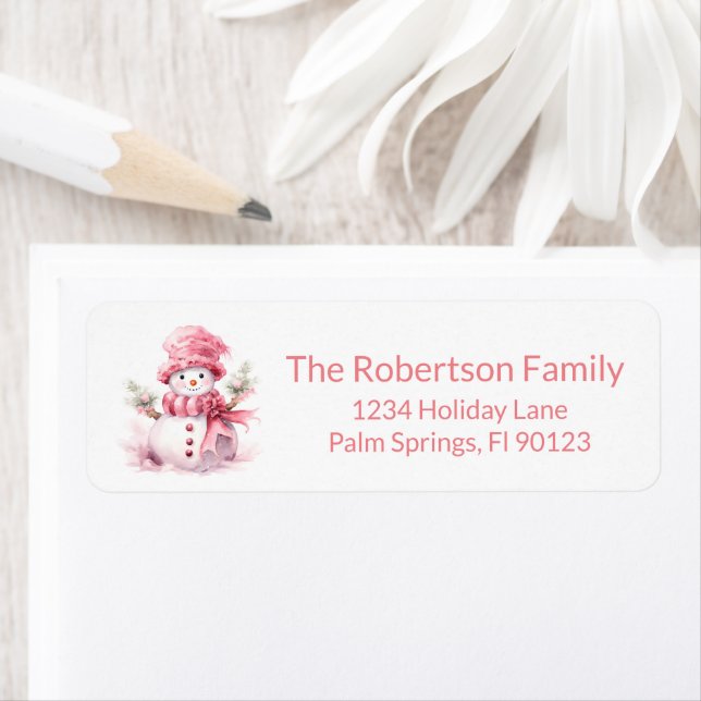 Pink Snowman Return Address Label (Insitu)