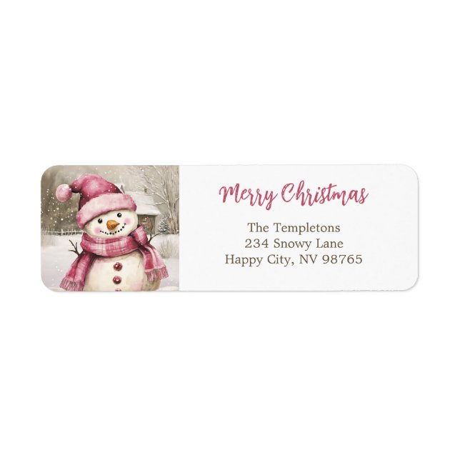 Pink Snowman Vintage Christmas Label (Front)