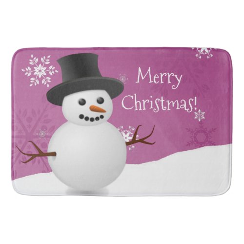 Pink Snowman Winter Scene Christmas Bath Mat