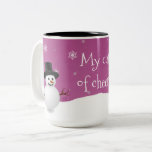 Pink Snowman Winter Scene Christmas Mug<br><div class="desc">Enjoy your morning coffee during the holiday season with this whimsical Pink Snowman Winter Scene Christmas Mug. Coffee mug design features a happy snowman in a snowy wintry scene against a pink background adorned with matching color snowflakes with the saying "My cup of cheer". Additional gift and holiday items available...</div>