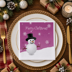 Pink Snowman Winter Scene Christmas Paper Napkin