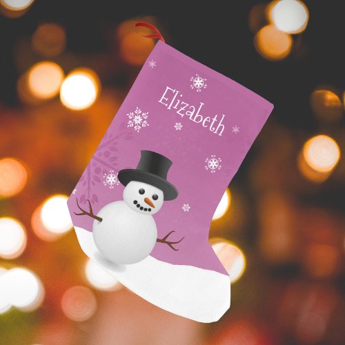 Pink Snowman Winter Scene Christmas Stocking