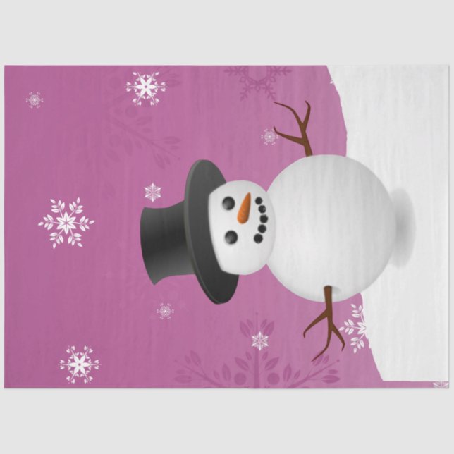 Pink Snowman Winter Scene Christmas Tissue Paper (Front)