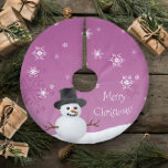 Pink Snowman Winter Scene Christmas Tree Skirt<br><div class="desc">Bring festive charm to your holiday décor with this Pink Snowman Winter Scene Christmas Tree Skirt. Featuring a whimsical design of a cheerful snowman in a top hat surrounded by a winter scene of falling snow and white snowflakes, this tree skirt sets the perfect backdrop for your gifts. Accented with...</div>