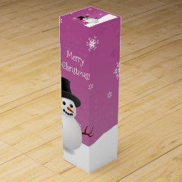 Pink Snowman Winter Scene Christmas Wine Gift Box