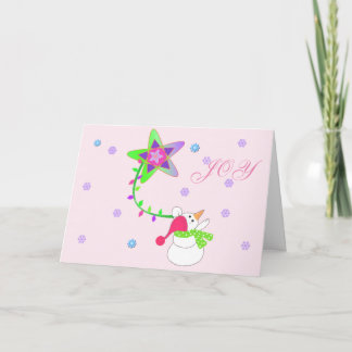 Pink Snowman Winter Scene Holiday Card