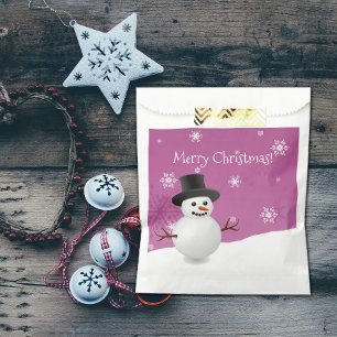Pink Snowman Winter Scenery Christmas Favor Bags