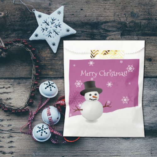 Pink Snowman Winter Scenery Christmas Favor Bags