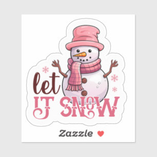 Pink Snowman Wishes Merry Christmas! Sticker