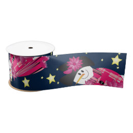 Pink Snowman With Navy Blue Satin Ribbon