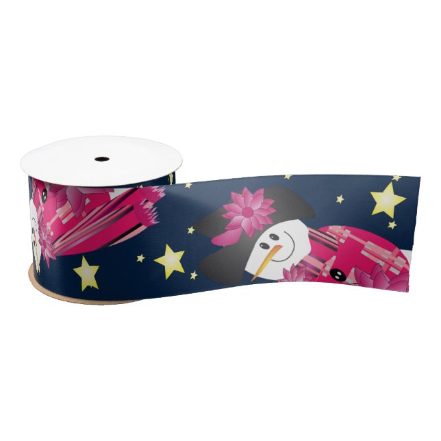 Pink Snowman With Navy Blue Satin Ribbon (Spool)