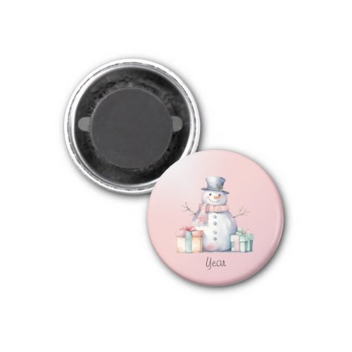 Pink Snowman with Packages Magnet