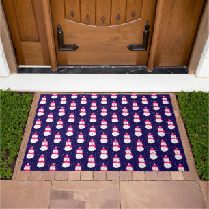 Pink Snowman with Snow Flurry Doormat