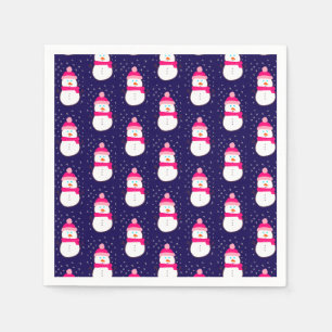 Pink Snowman with Snow Flurry  Napkins