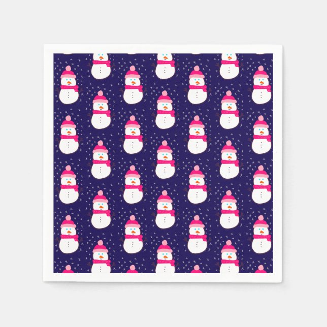 Pink Snowman with Snow Flurry  Napkins (Front)