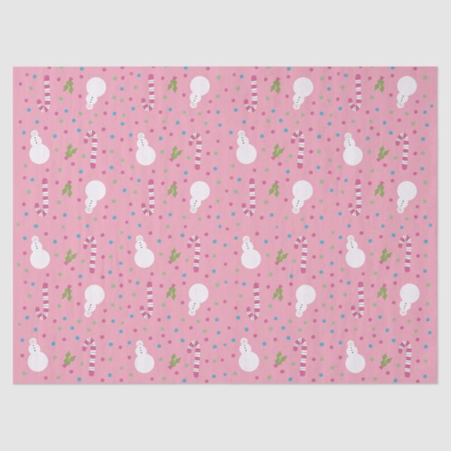 Pink Snowman Wrapping Paper  (Front)