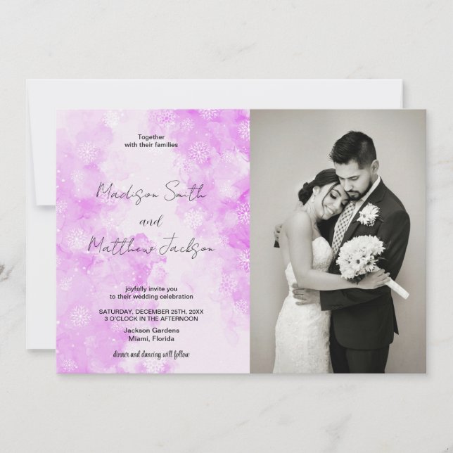 Pink Snows Cloud Wedding Invitations with photo (Front)