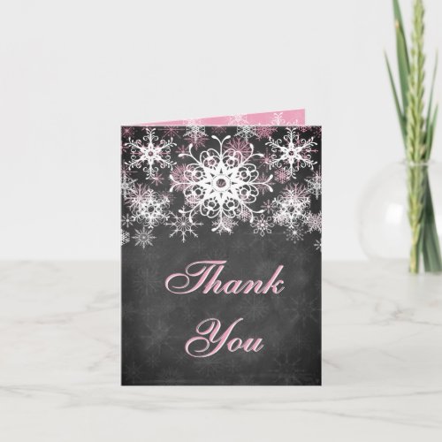 Pink Snowy Chalkboard Wedding Thank You Card