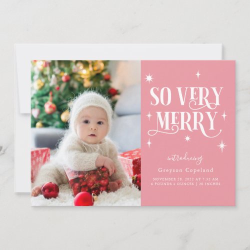 Pink So Very Merry Holiday Baby Photo Announcement