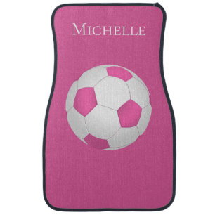 pink soccer ball -  add name   car floor mat