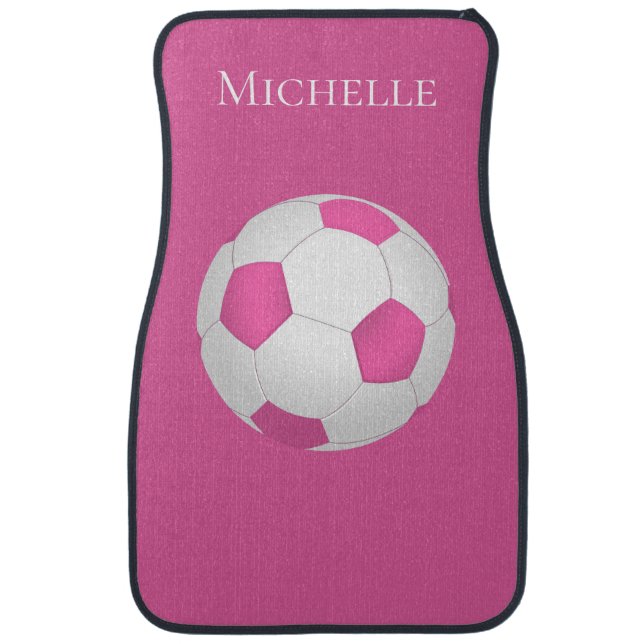 pink soccer ball -  add name   car floor mat (Front)