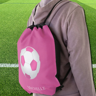 pink soccer ball -  add name   drawstring bag