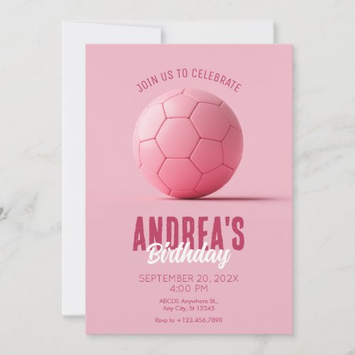 Pink soccer ball birthday invitation