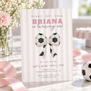 Pink Soccer Ball Bow Girls Soccer Birthday Party  Invitation