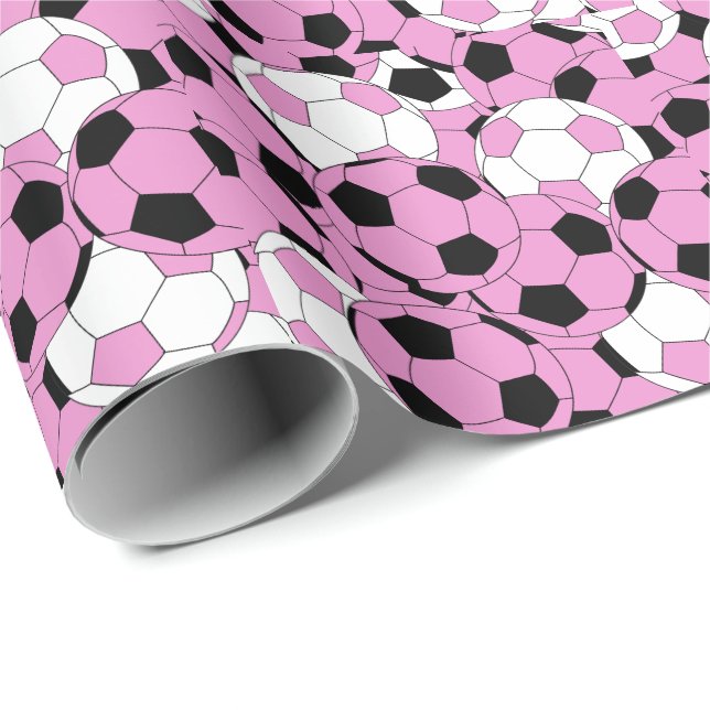 Pink Soccer Ball Collage Wrapping Paper (Roll Corner)