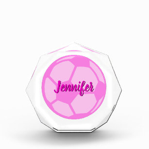 Pink Soccer Ball Custom Name Acrylic Award