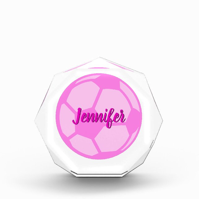 Pink Soccer Ball Custom Name Acrylic Award (Front)