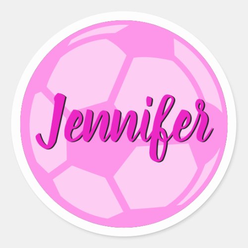 Pink Soccer Ball Custom Name Classic Round Sticker