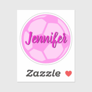 Pink Soccer Ball Custom Name Sticker
