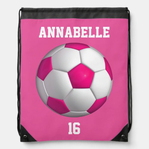 Pink Soccer Ball Drawstring Bag