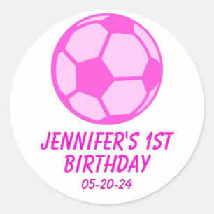 Pink Soccer Ball First Birthday Party Favor Classic Round Sticker