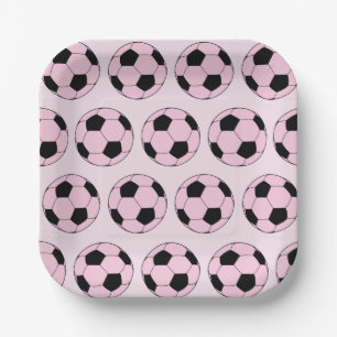 Pink Soccer Ball Football Pattern Paper Plates