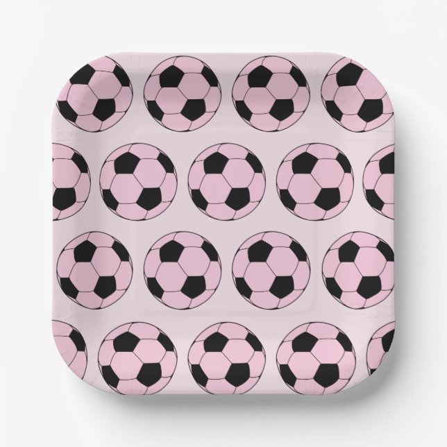 Pink Soccer Ball Football Pattern Paper Plates (Front)