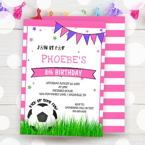 Pink Soccer Ball Girls Birthday Invitation