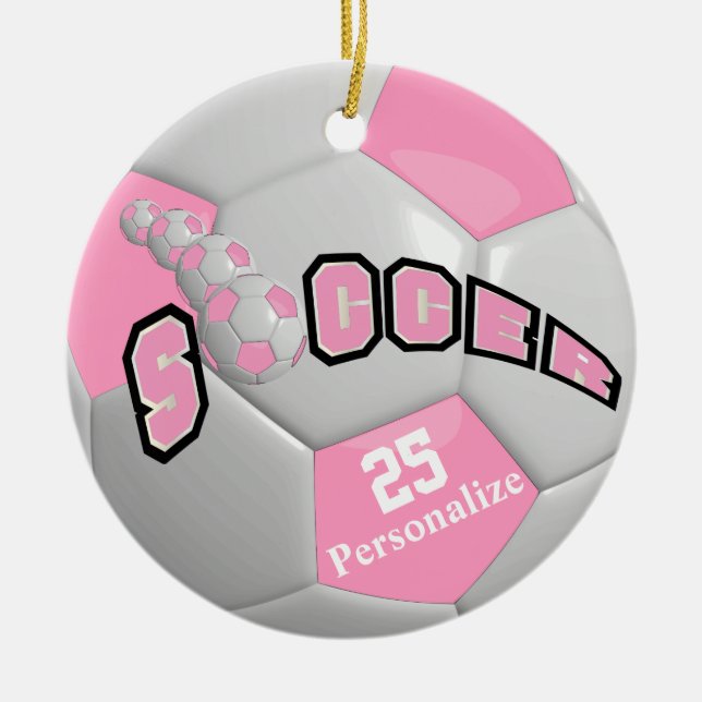 Pink Soccer Ball | Personalize Ceramic Ornament (Front)