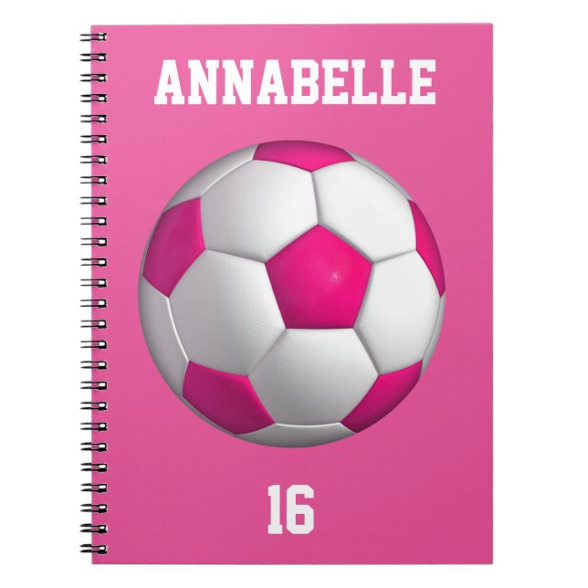 Pink Soccer Ball Personalize Notebook (Front)