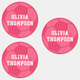 Pink Soccer Ball Personalized Name Kids' Labels