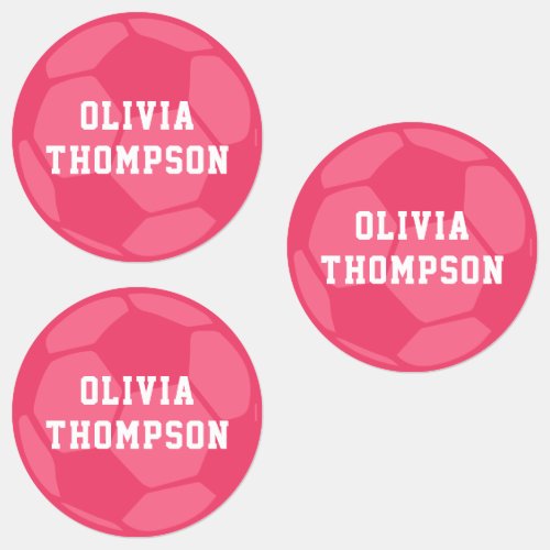 Pink Soccer Ball Personalized Name Kids Labels