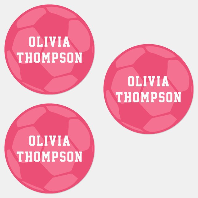 Pink Soccer Ball Personalized Name Kids' Labels (Group)