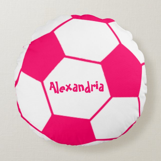 Pink Soccer Ball Round Pillow (Front)