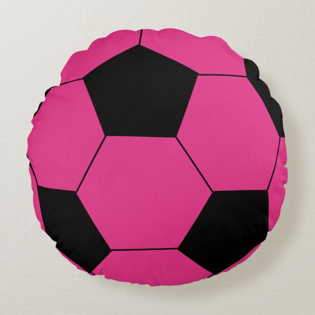 Pink Soccer Ball Round Throw Pillow (Front)