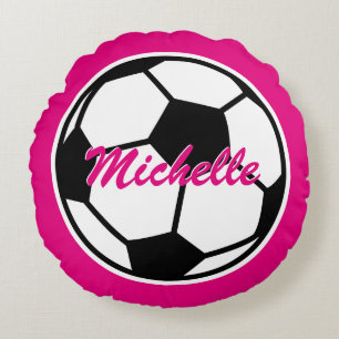Pink soccer ball throw pillow for girls bedroom