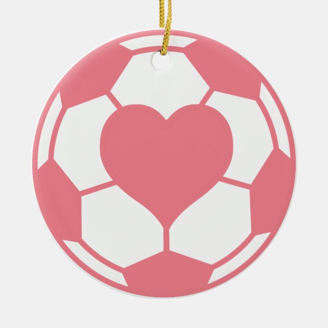 Pink Soccer Ball with Heart Ceramic Ornament (Front)