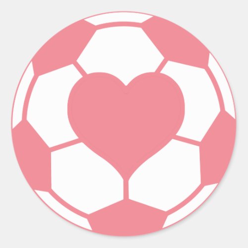 Pink Soccer Ball with Heart Classic Round Sticker