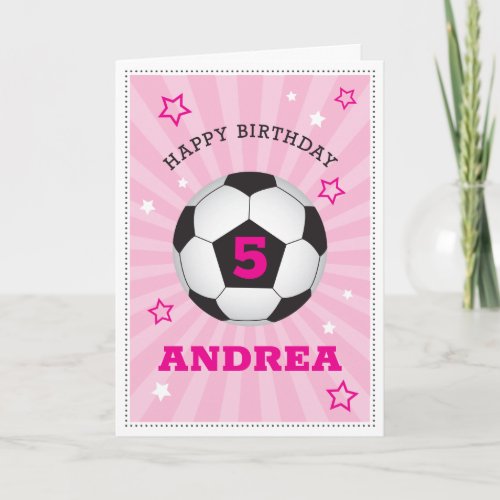 Pink Soccer Birthday Card Personalized